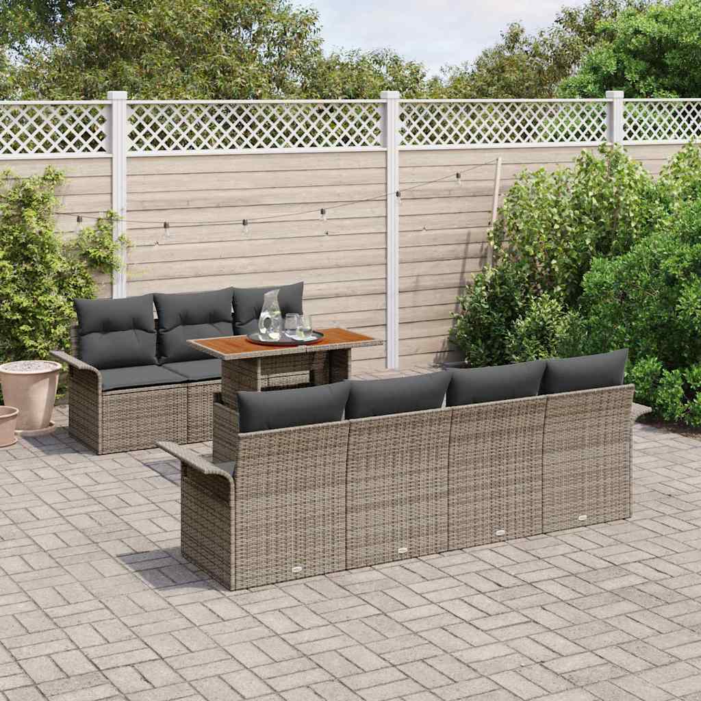 Garten-Sofa-Set mit Speicher 8 pcs Grau Poly Rattan